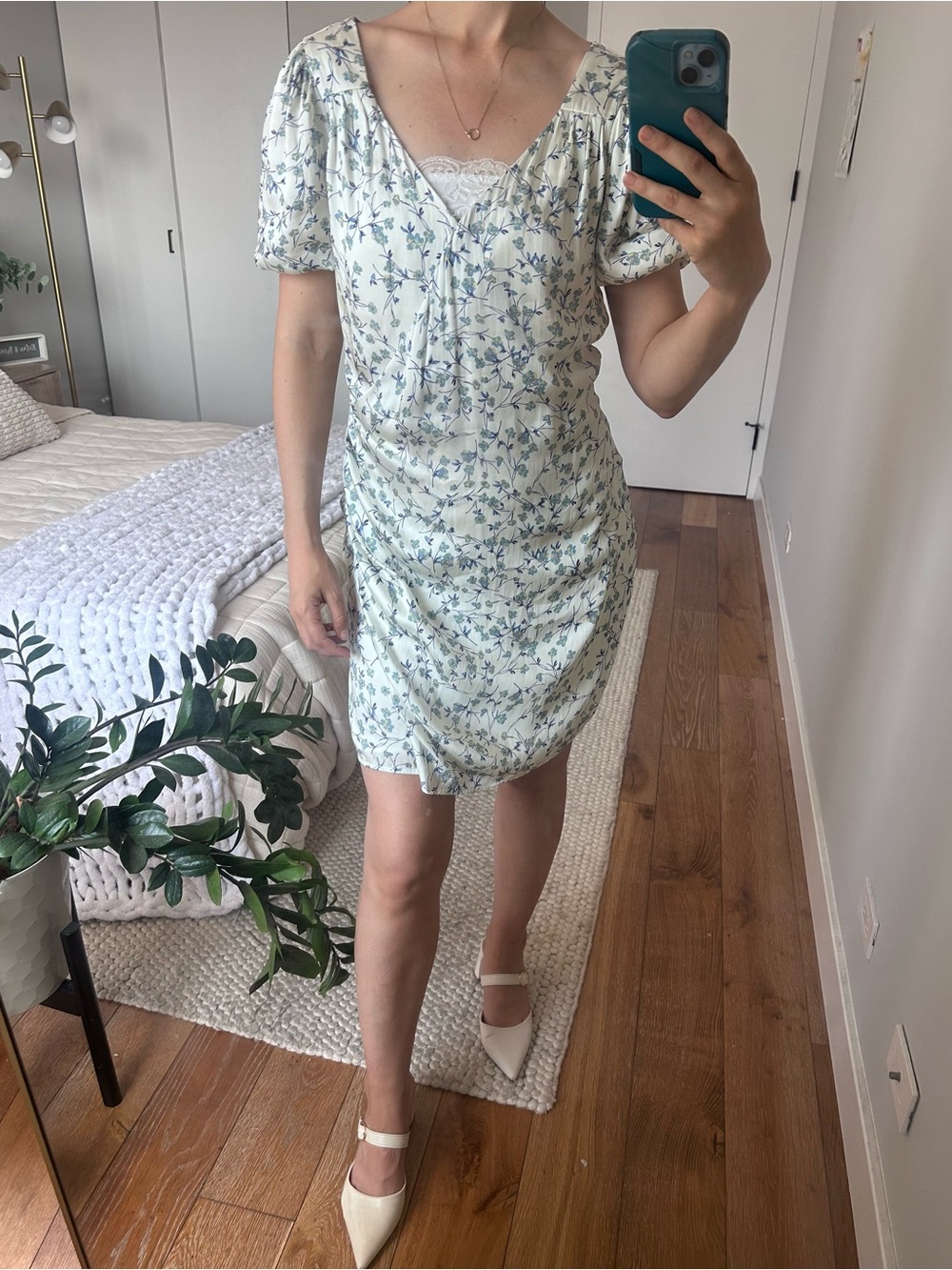 Greylin White Mini Dress with Blue Floral Print